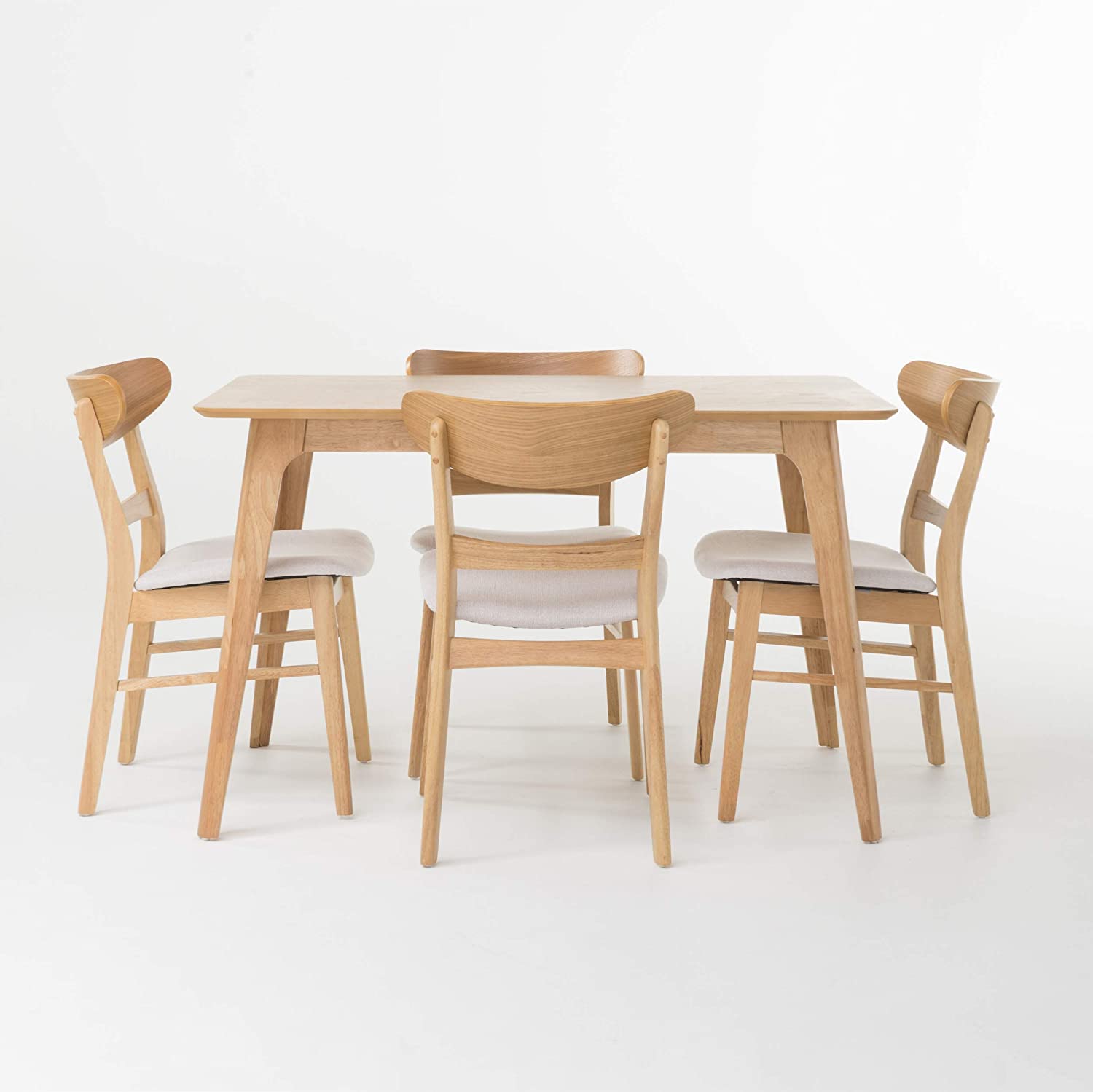 Christopher Knight Home Idalia 50" Rectangular Dining Set, 5-Pcs Set, Natural Oak / Light Beige